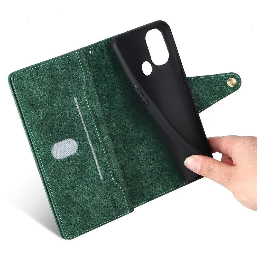 For OnePlus Nord N10 5G Cell Phone Case PU Leather Wallet Cover with Rivet Decor - Green - 6