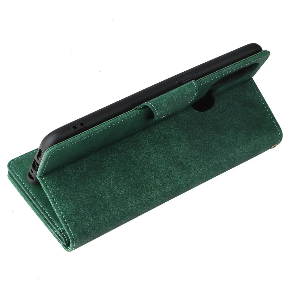 For OnePlus Nord N10 5G Cell Phone Case PU Leather Wallet Cover with Rivet Decor - Green - 7
