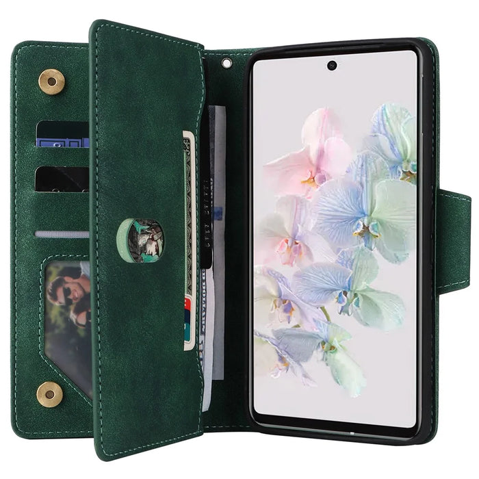 For Google Pixel 7 5G Case Multiple Card Slots Rivet Decor Leather Stand Phone Cover - Green - 2
