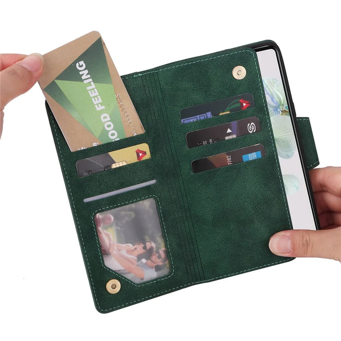 For Google Pixel 7 5G Case Multiple Card Slots Rivet Decor Leather Stand Phone Cover - Green - 5