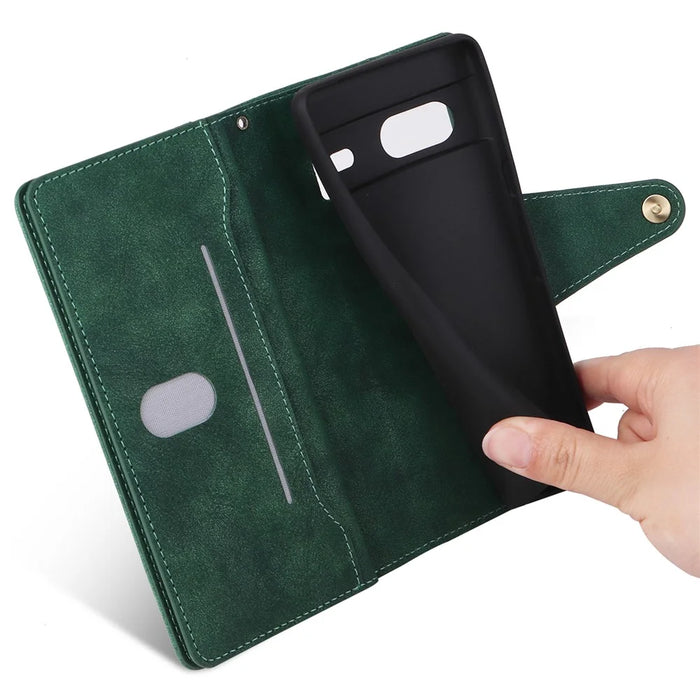 For Google Pixel 7 5G Case Multiple Card Slots Rivet Decor Leather Stand Phone Cover - Green - 6