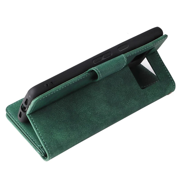 For Google Pixel 7 5G Case Multiple Card Slots Rivet Decor Leather Stand Phone Cover - Green - 7