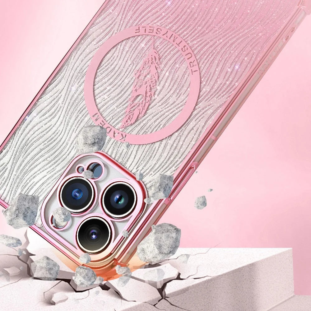 KADEM For iPhone 12 Pro Max Case Glitter Powder Electroplated TPU Anti-drop Phone Cover - Pink - 3