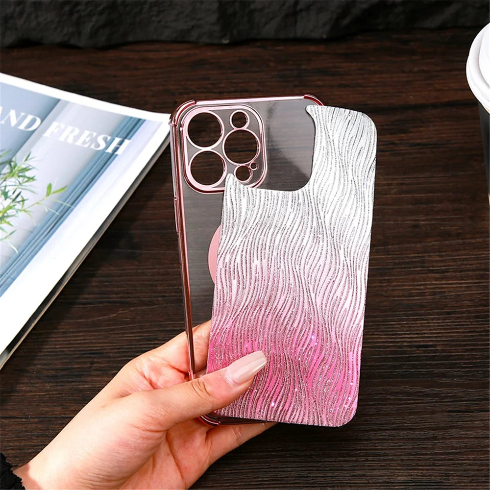 KADEM For iPhone 15 Pro Case Glitter Electroplated TPU Shockproof Phone Cover - Pink - 6