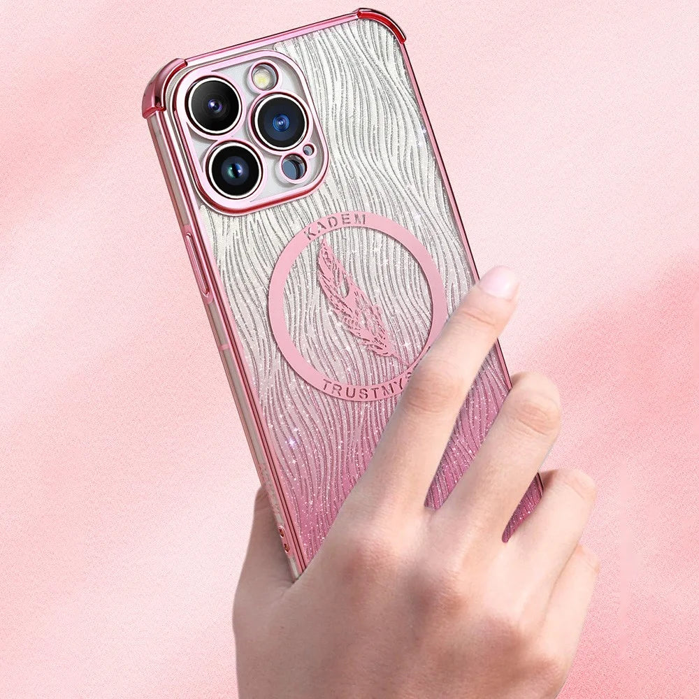 KADEM For iPhone 14 Pro Cell Phone Case Glitter Powder Electroplated Soft TPU Cover - Pink - 2