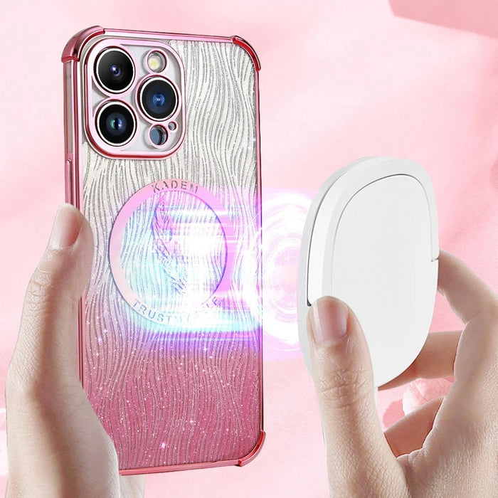 KADEM For iPhone 15 Pro Max TPU Case Glitter Powder Electroplated Smart Phone Cover - Pink - 4