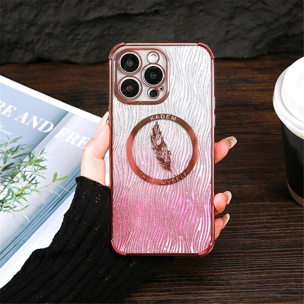 KADEM For iPhone 15 Pro Max TPU Case Glitter Powder Electroplated Smart Phone Cover - Pink - 5