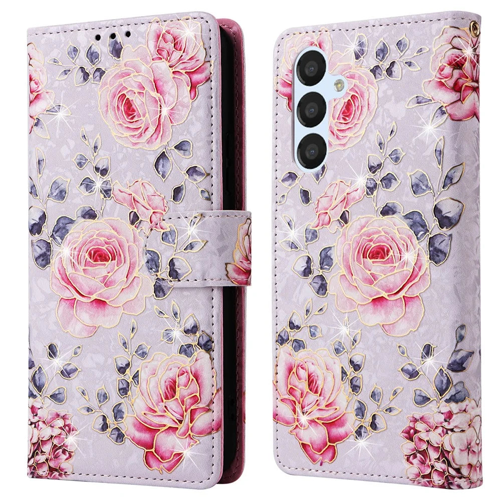 For Samsung Galaxy A54 5G Case RFID Blocking Magnetic Phone Cover with Lacquered Design - Rose Flower - 1