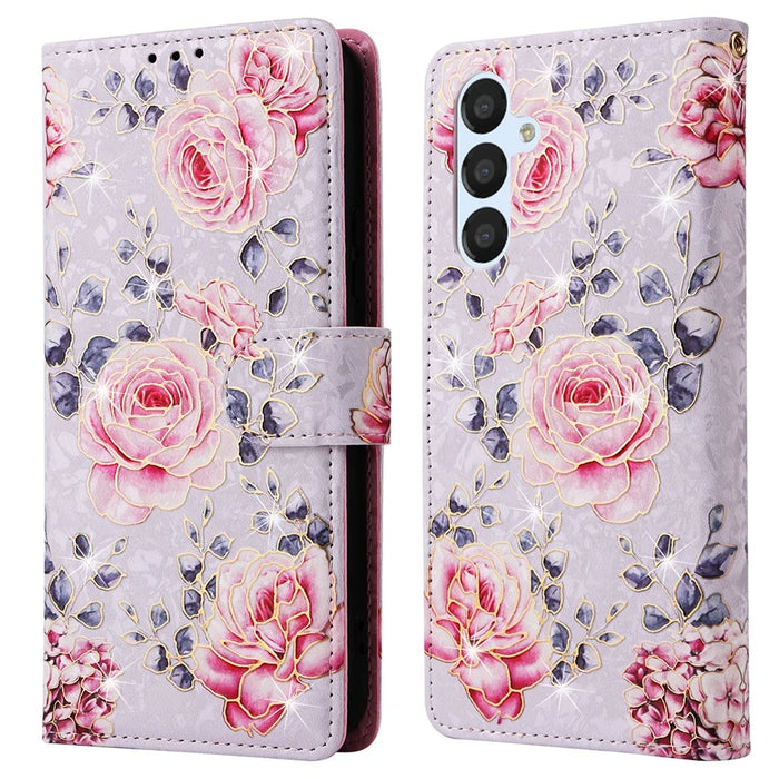 For Samsung Galaxy A54 5G Case RFID Blocking Magnetic Phone Cover with Lacquered Design - Rose Flower - 1