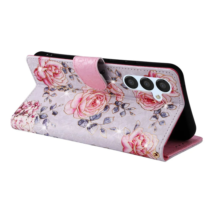 For Samsung Galaxy A54 5G Case RFID Blocking Magnetic Phone Cover with Lacquered Design - Rose Flower - 4