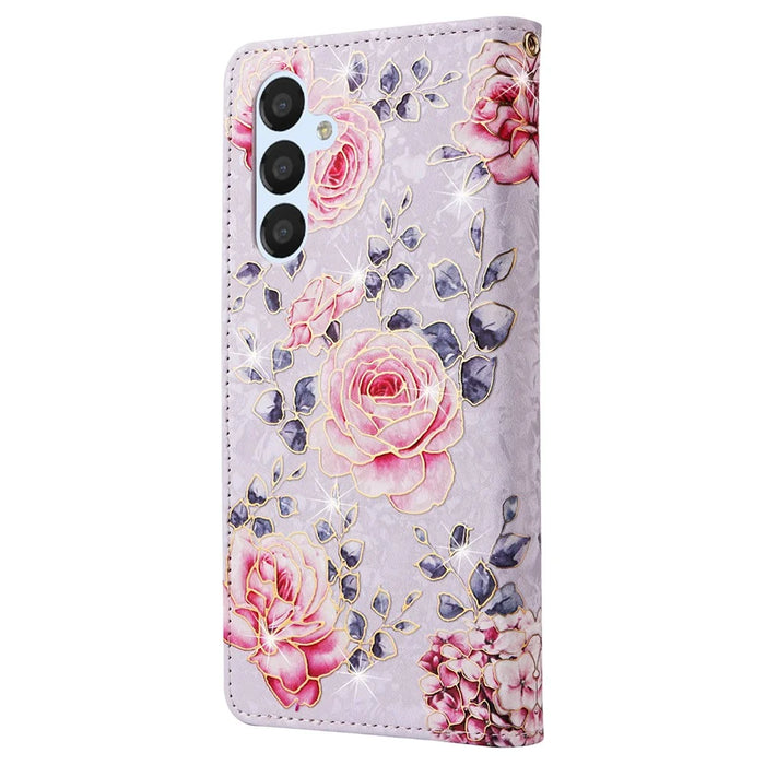 For Samsung Galaxy A54 5G Case RFID Blocking Magnetic Phone Cover with Lacquered Design - Rose Flower - 7