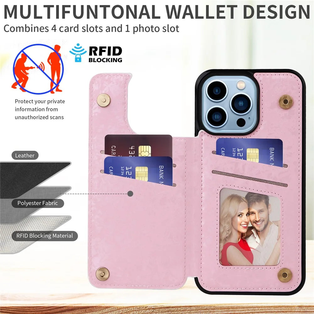 For iPhone 13 Pro Max Case Kickstand Card Slots Anti-Dorp Phone Shell - Flowers - 2