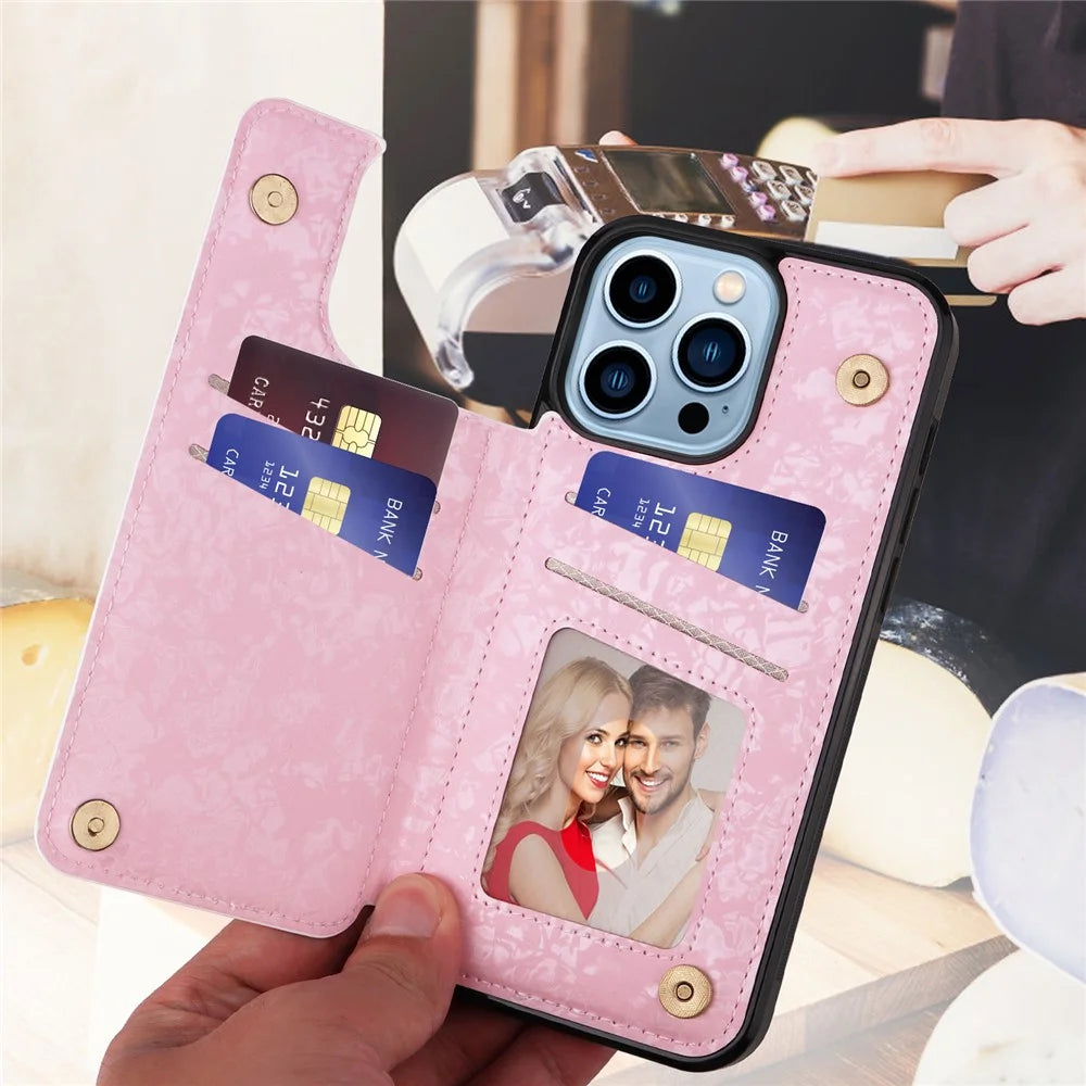 For iPhone 13 Pro Max Case Kickstand Card Slots Anti-Dorp Phone Shell - Flowers - 3