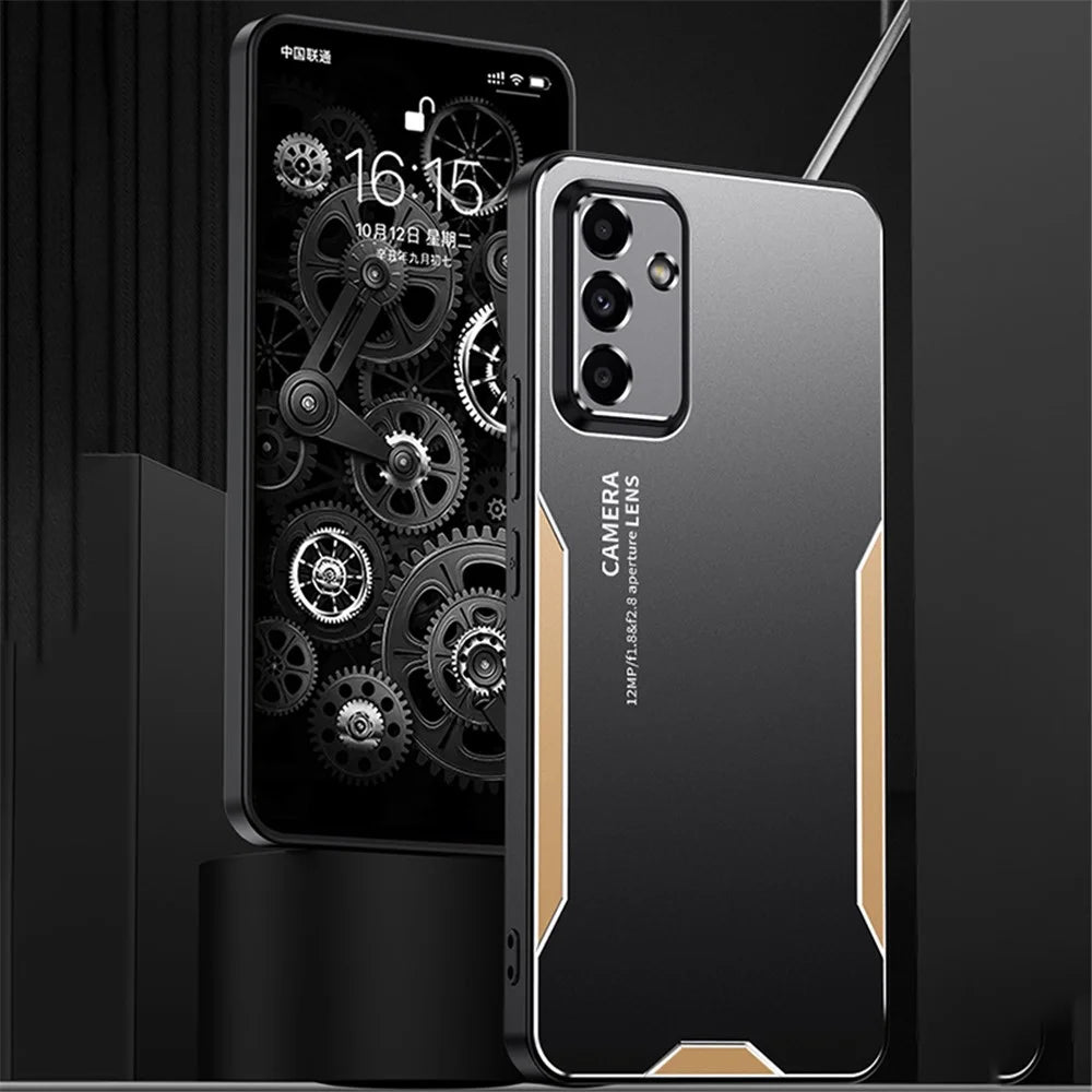 For Samsung Galaxy A54 5G Case Aluminum Alloy+TPU+PC Anti-drop Hybrid Phone Cover - Gold - 4
