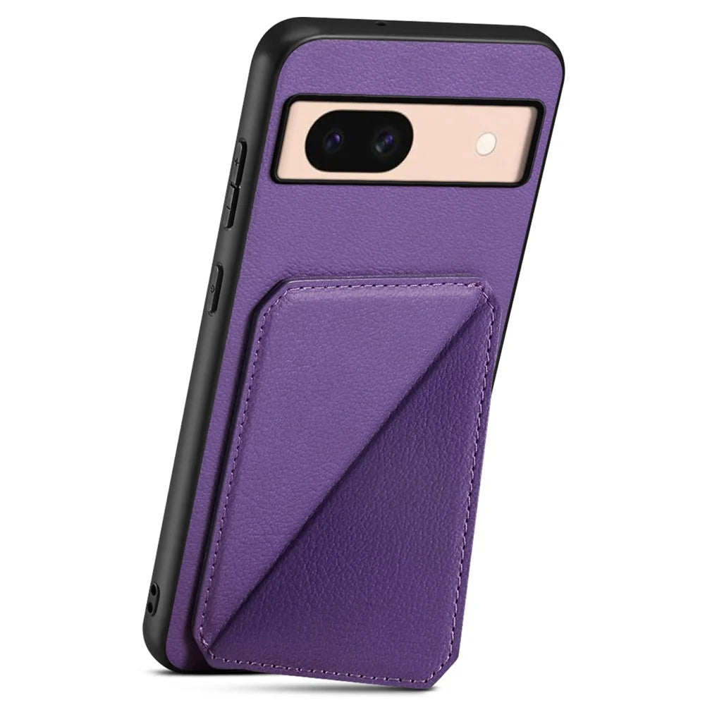 For Google Pixel 8a Case Kickstand Leather+PC+TPU Phone Cover with Hidden Card Holder - Purple - 2