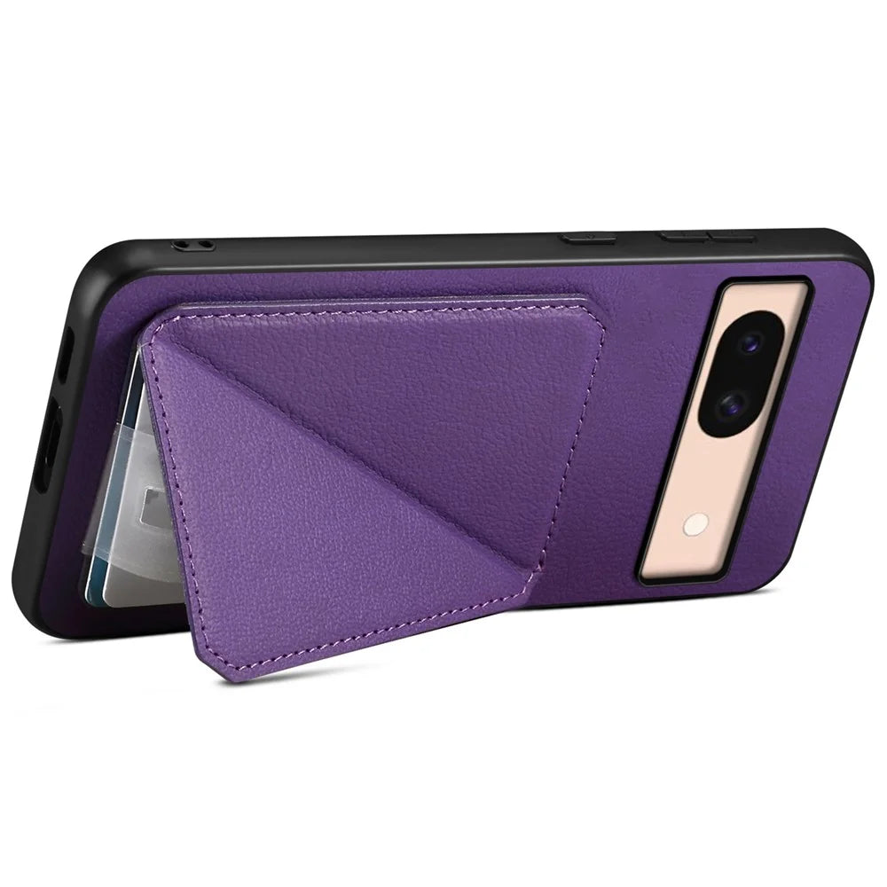 For Google Pixel 8a Case Kickstand Leather+PC+TPU Phone Cover with Hidden Card Holder - Purple - 3