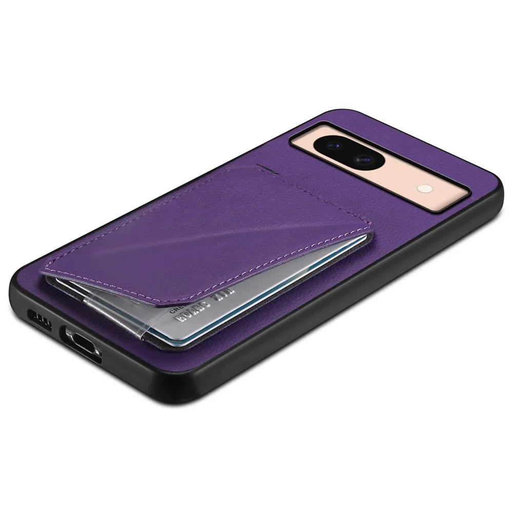 For Google Pixel 8a Case Kickstand Leather+PC+TPU Phone Cover with Hidden Card Holder - Purple - 4