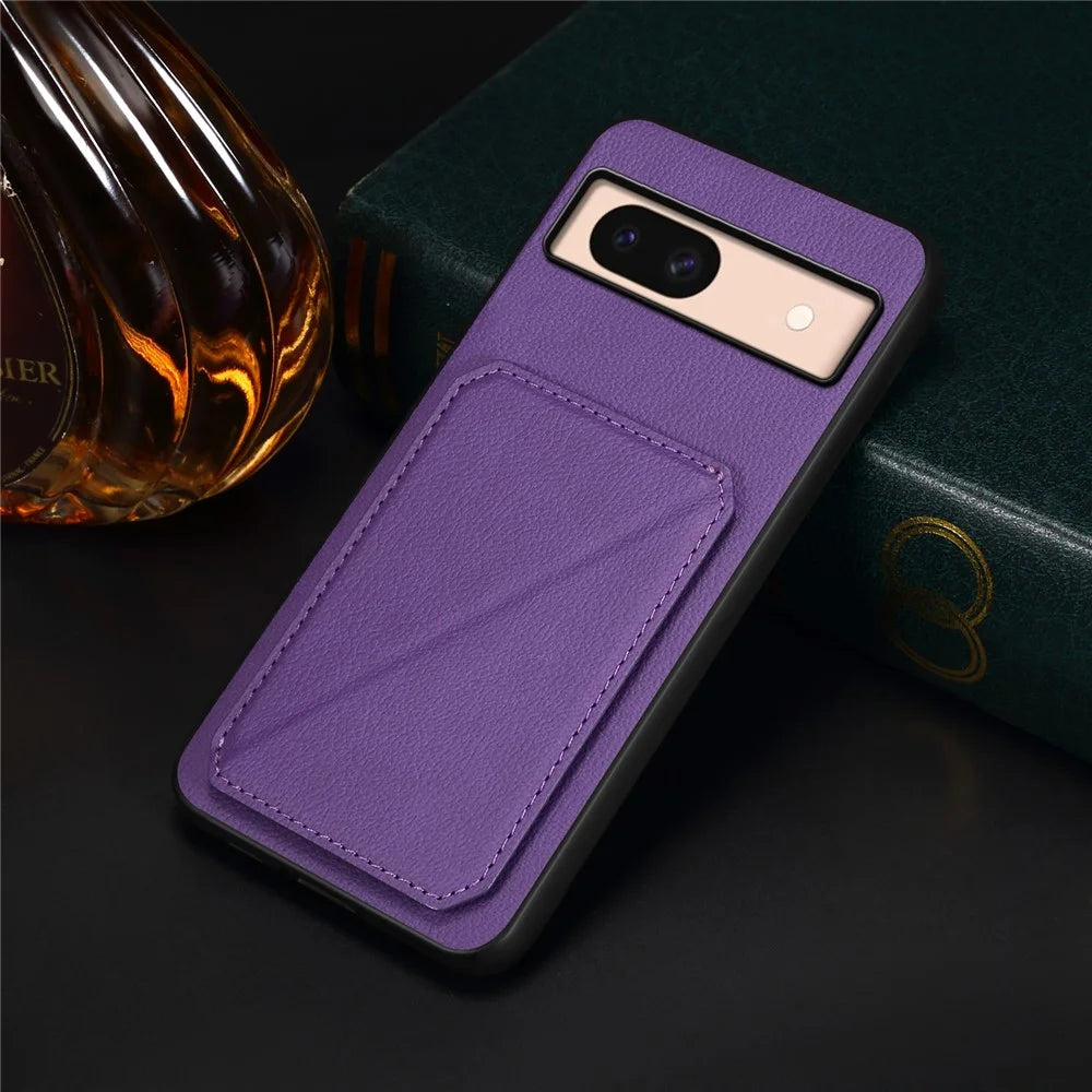 For Google Pixel 8a Case Kickstand Leather+PC+TPU Phone Cover with Hidden Card Holder - Purple - 5