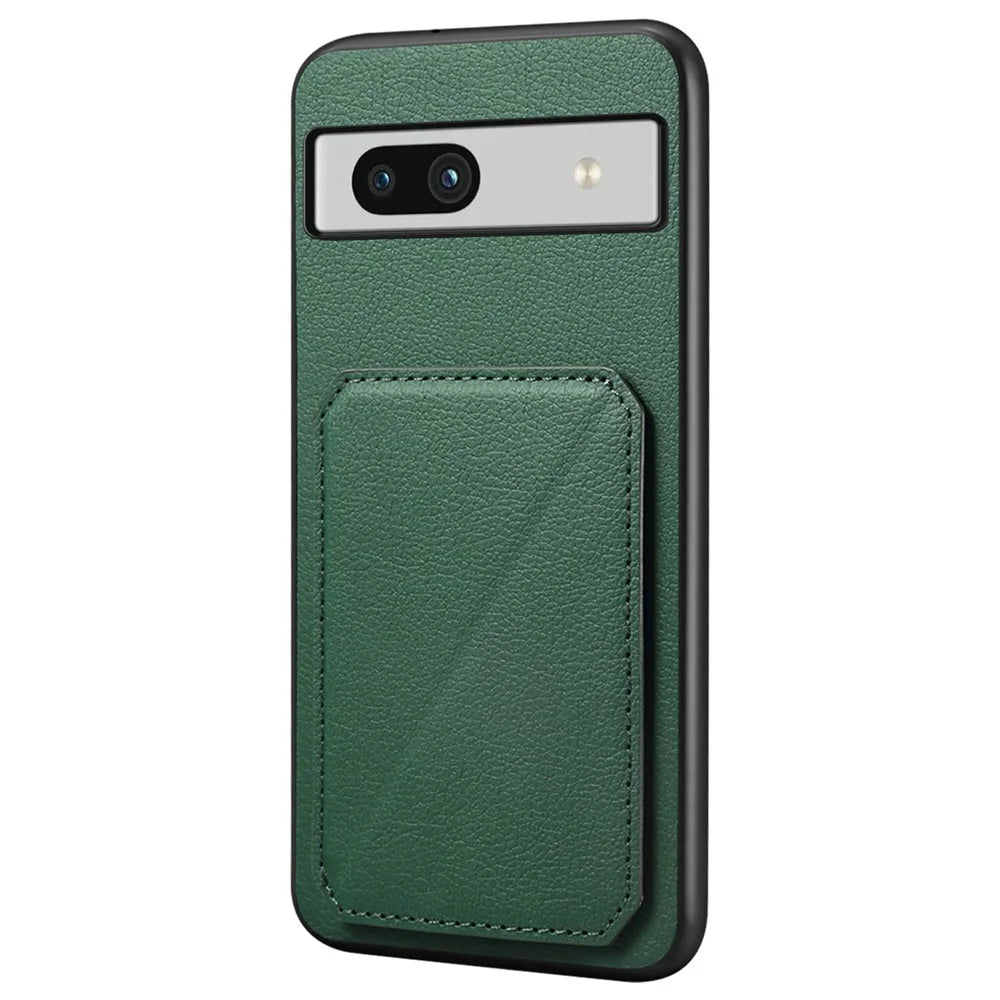 For Google Pixel 7a Case PU Leather+PC+TPU Hidden Back Card Holder Phone Cover - Green - 1