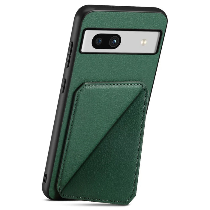 For Google Pixel 7a Case PU Leather+PC+TPU Hidden Back Card Holder Phone Cover - Green - 2