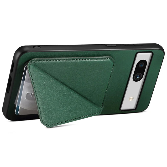 For Google Pixel 7a Case PU Leather+PC+TPU Hidden Back Card Holder Phone Cover - Green - 3