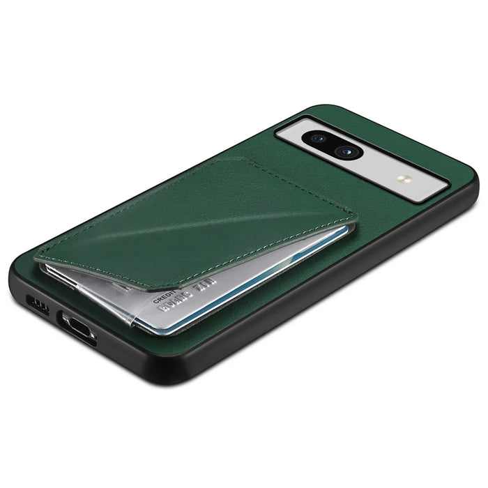 For Google Pixel 7a Case PU Leather+PC+TPU Hidden Back Card Holder Phone Cover - Green - 4