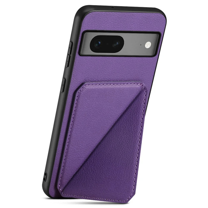 For Google Pixel 7 5G Case Card Holder PU Leather Coated PC+TPU Kickstand Phone Cover - Purple - 2