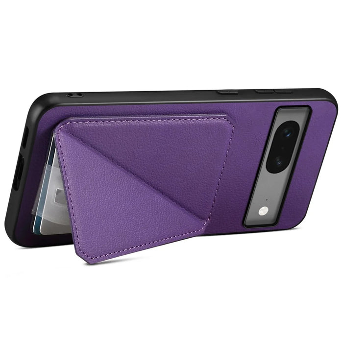 For Google Pixel 7 5G Case Card Holder PU Leather Coated PC+TPU Kickstand Phone Cover - Purple - 3