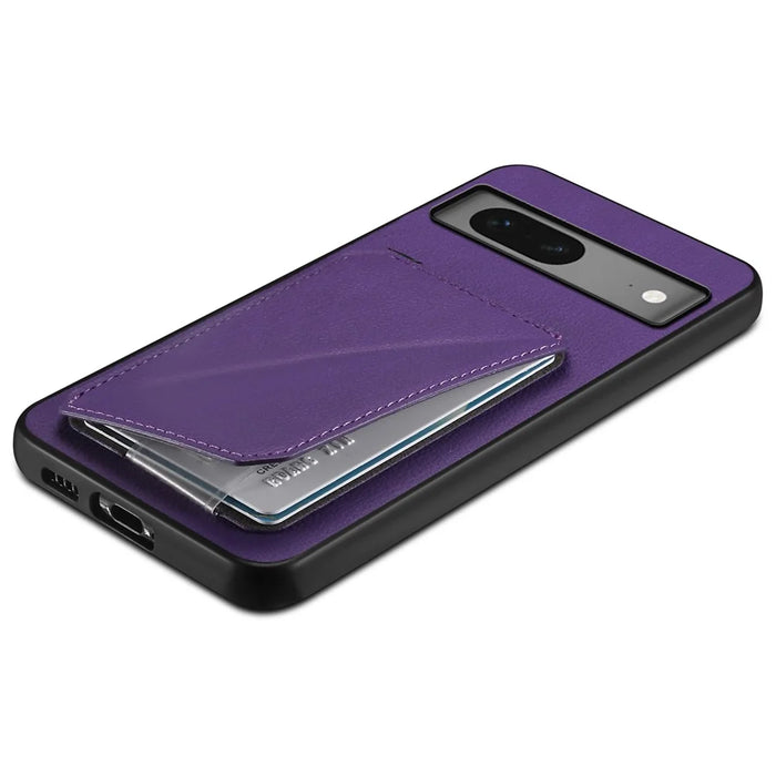 For Google Pixel 7 5G Case Card Holder PU Leather Coated PC+TPU Kickstand Phone Cover - Purple - 4