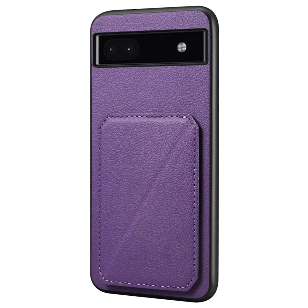 For Google Pixel 6a Case Kickstand Leather+PC+TPU Cell Phone Case with Card Holder - Purple - 1