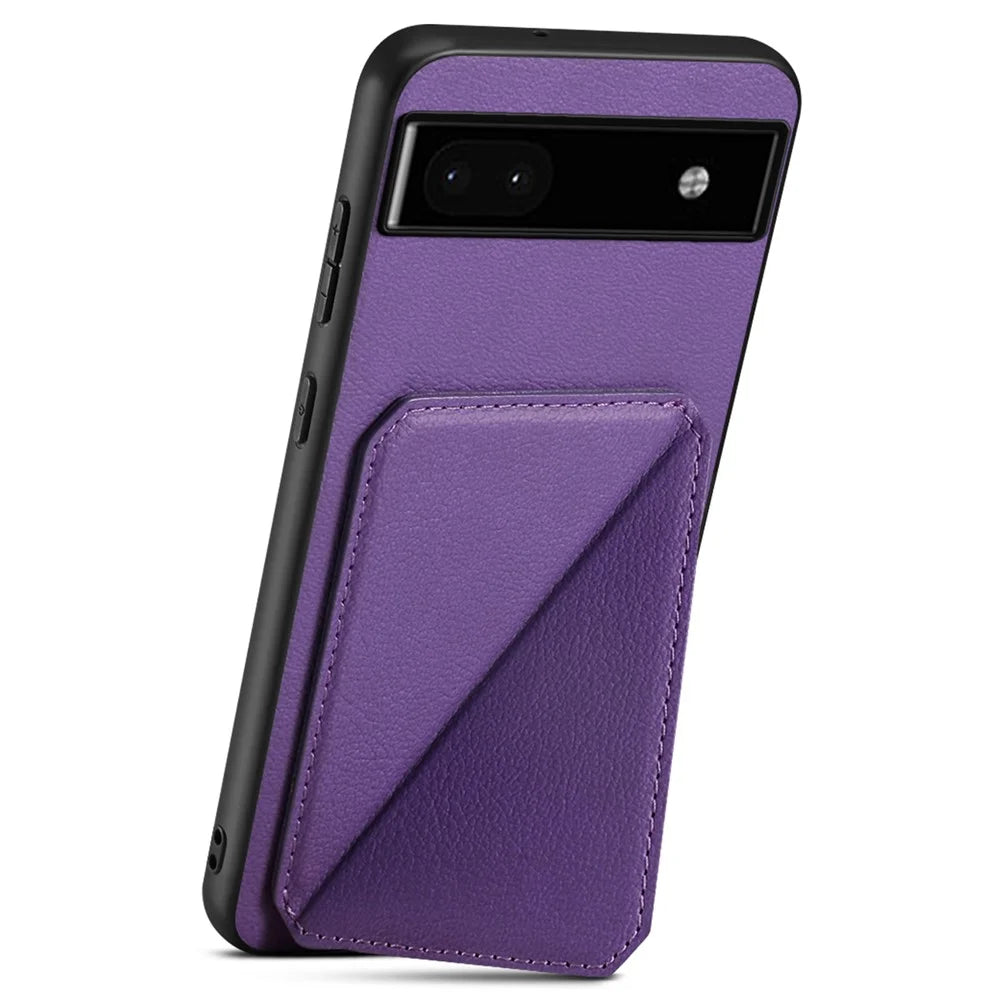 For Google Pixel 6a Case Kickstand Leather+PC+TPU Cell Phone Case with Card Holder - Purple - 2