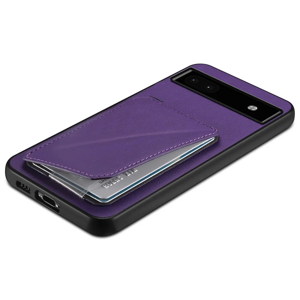 For Google Pixel 6a Case Kickstand Leather+PC+TPU Cell Phone Case with Card Holder - Purple - 4