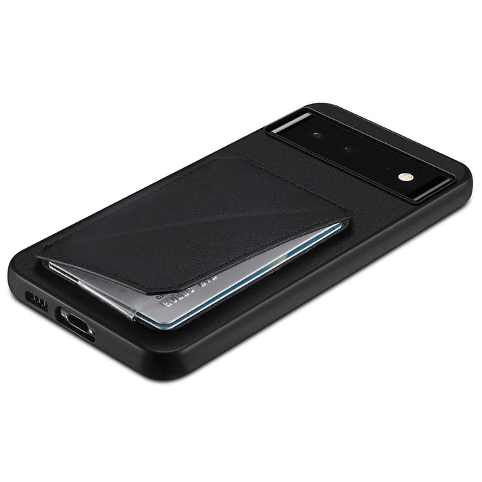 For Google Pixel 6 Case Kickstand Calf Textured Leather+PC+TPU Phone Shell - Black - 4