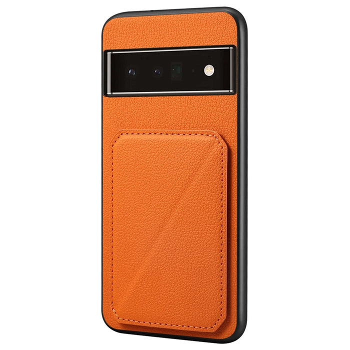 For Google Pixel 6 Pro 5G Case Card Holder Kickstand Feature PU Leather Back Cover - Orange - 1