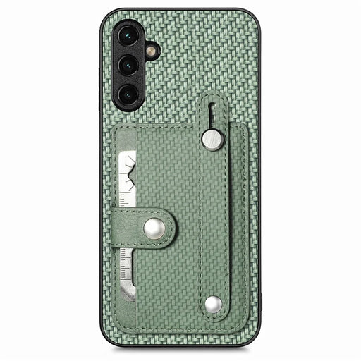 C1-01 For Samsung Galaxy A34 5G Wristband Design Card Holder Leather Coating Phone Cover - Green - 1