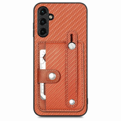 C1-01 For Samsung Galaxy A55 5G Slim-Fit Cover Card Holder Wristband PU Leather+TPU+PC Phone Case - Brown - 1