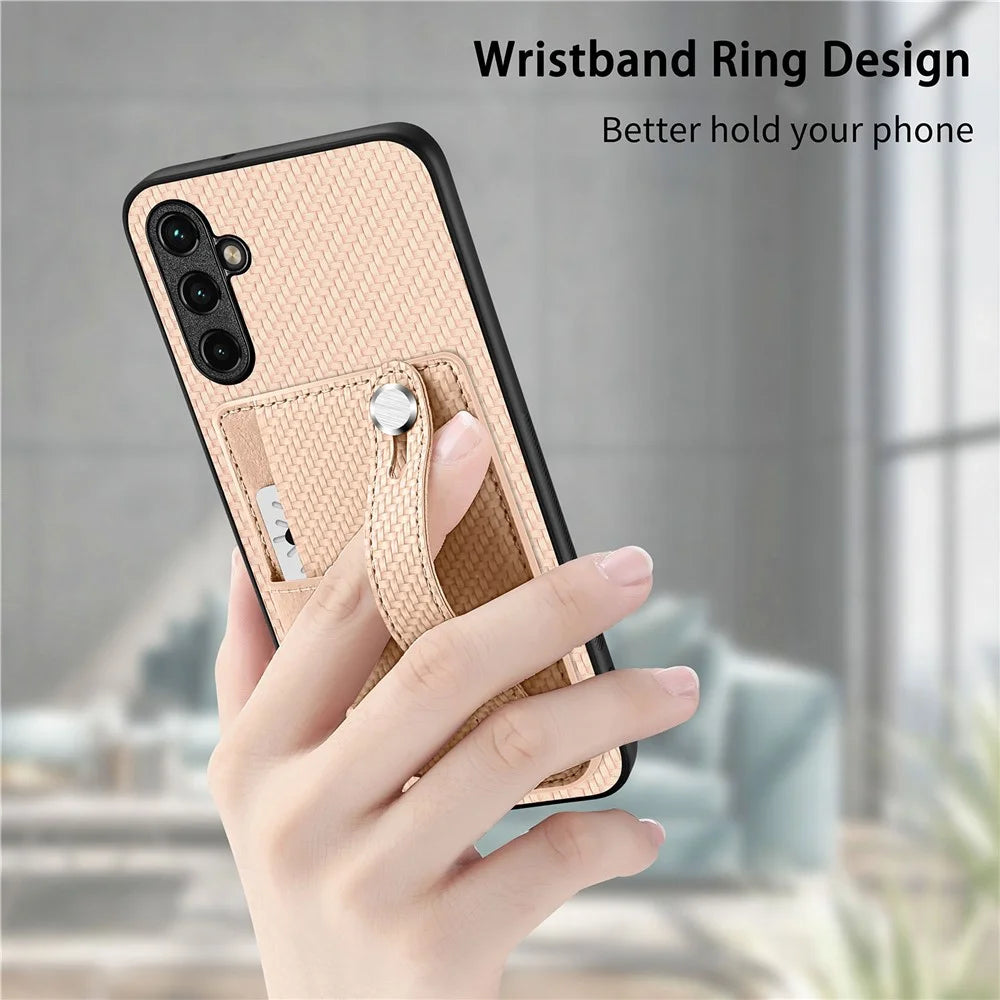 C1-01 For Samsung Galaxy A55 5G Slim-Fit Cover Card Holder Wristband PU Leather+TPU+PC Phone Case - Brown - 3