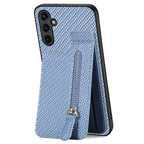 C1-03 For Samsung Galaxy A55 5G Case Drop-resistant Leather Coated TPU+PC Vertical Kickstand Phone Cover - Blue - 1