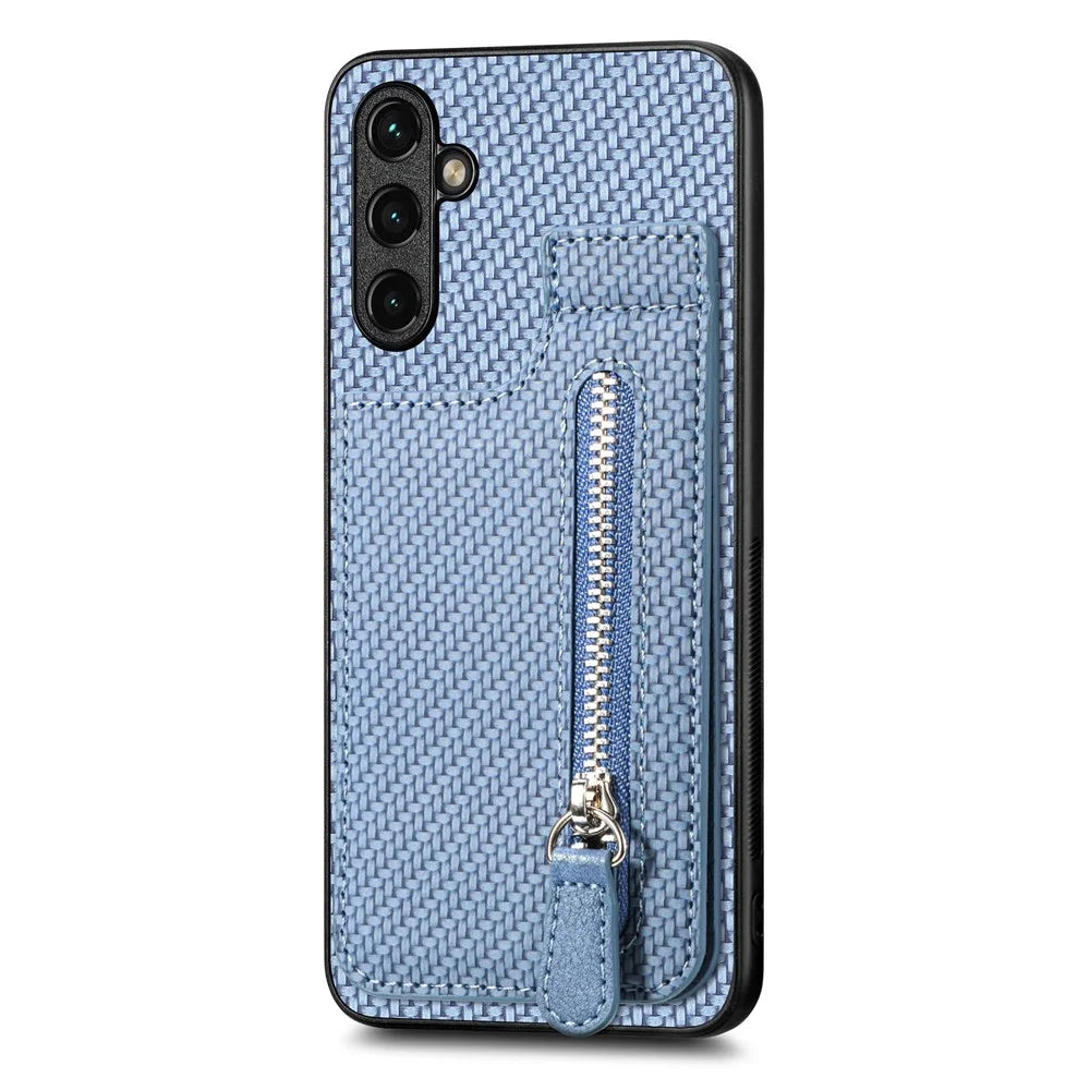C1-03 For Samsung Galaxy A55 5G Case Drop-resistant Leather Coated TPU+PC Vertical Kickstand Phone Cover - Blue - 2