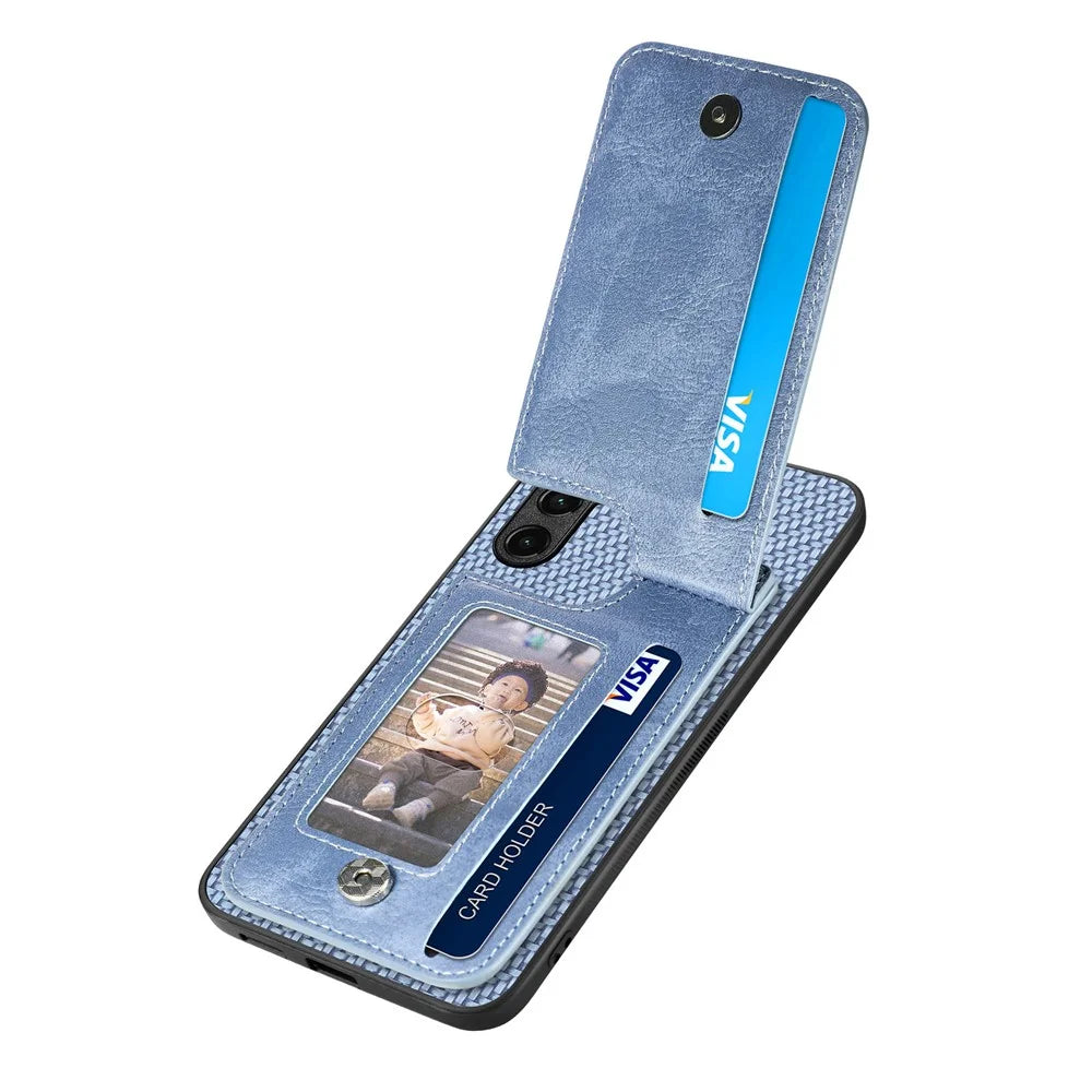C1-03 For Samsung Galaxy A55 5G Case Drop-resistant Leather Coated TPU+PC Vertical Kickstand Phone Cover - Blue - 3