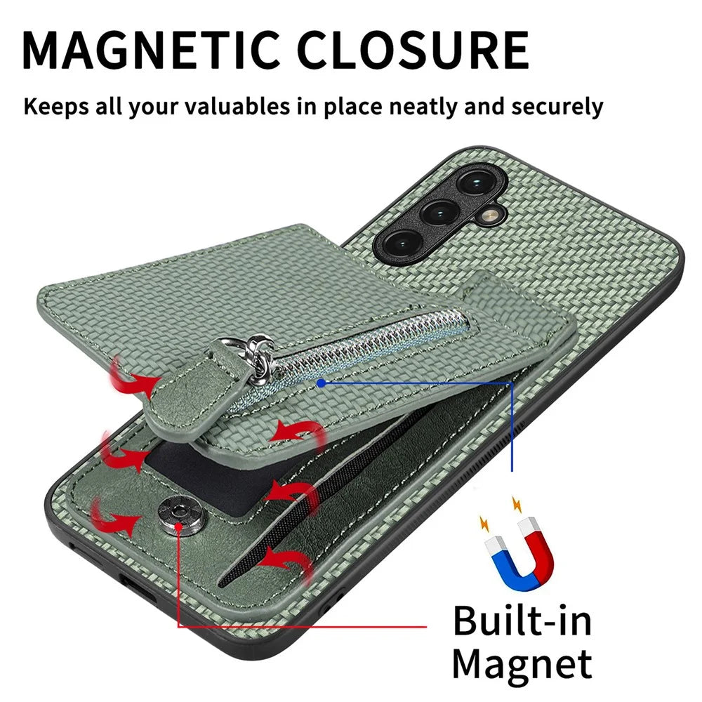 C1-03 For Samsung Galaxy A55 5G Case Drop-resistant Leather Coated TPU+PC Vertical Kickstand Phone Cover - Blue - 5