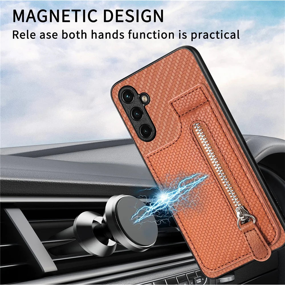C1-03 For Samsung Galaxy A55 5G Case Drop-resistant Leather Coated TPU+PC Vertical Kickstand Phone Cover - Blue - 6