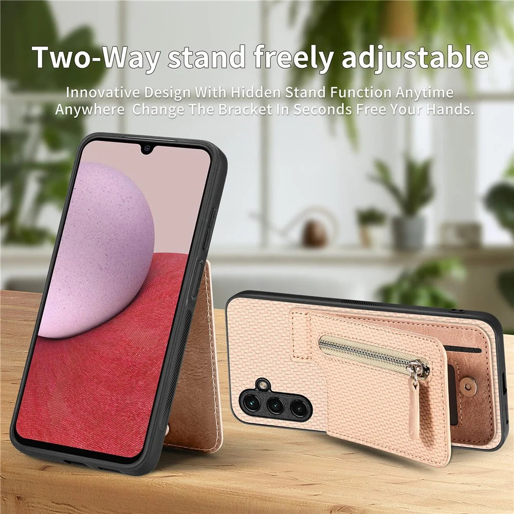 C1-03 For Samsung Galaxy A55 5G Case Drop-resistant Leather Coated TPU+PC Vertical Kickstand Phone Cover - Blue - 7