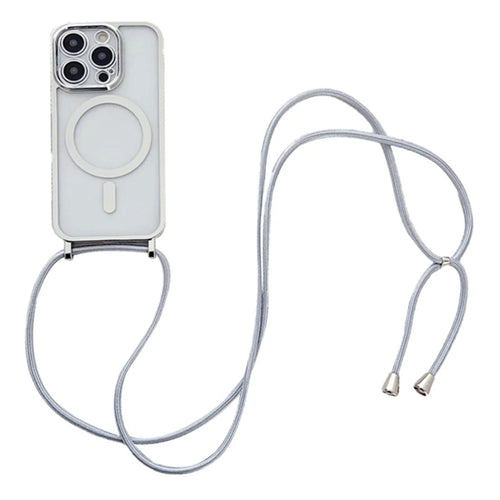 For iPhone 12 Pro Magnetic Case Crossbody Lanyard TPU Phone Cover - Silver - 1