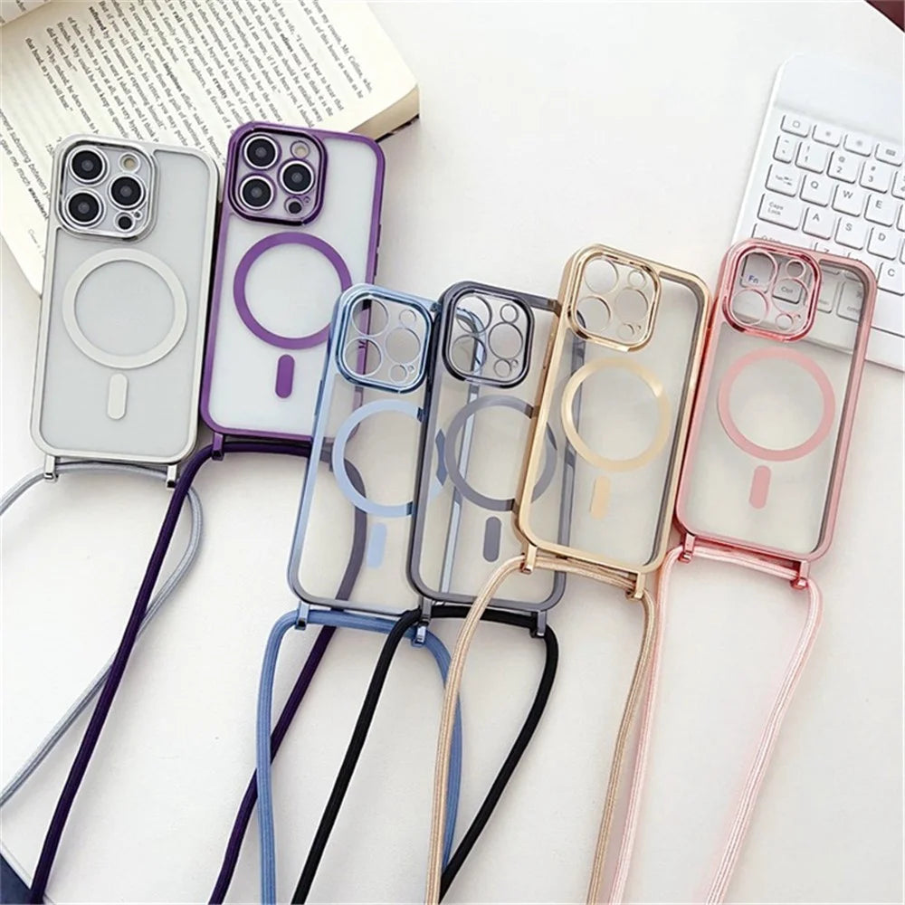 For iPhone 12 Pro Magnetic Case Crossbody Lanyard TPU Phone Cover - Silver - 7