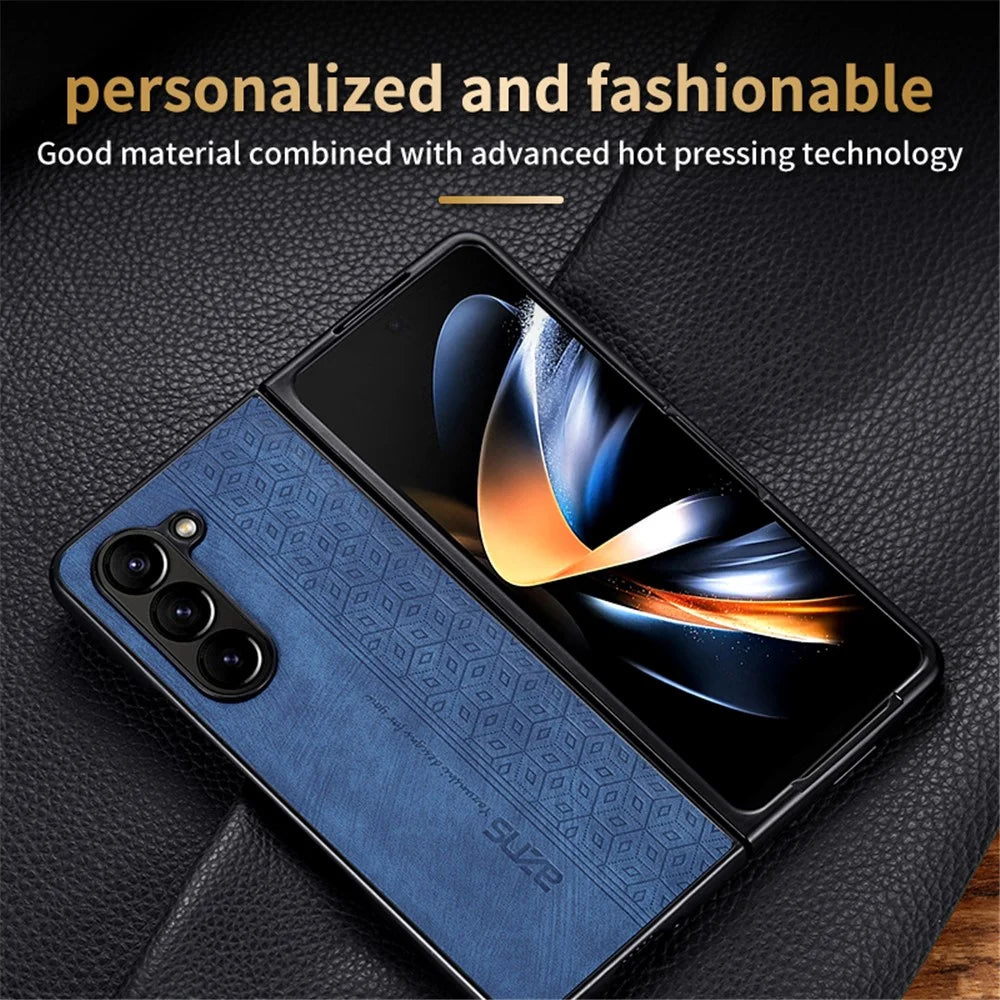 AZNS For Samsung Galaxy Z Fold6 5G Case PU Leather+Hard PC Non-Slip Grip Phone Cover - Brown - 4