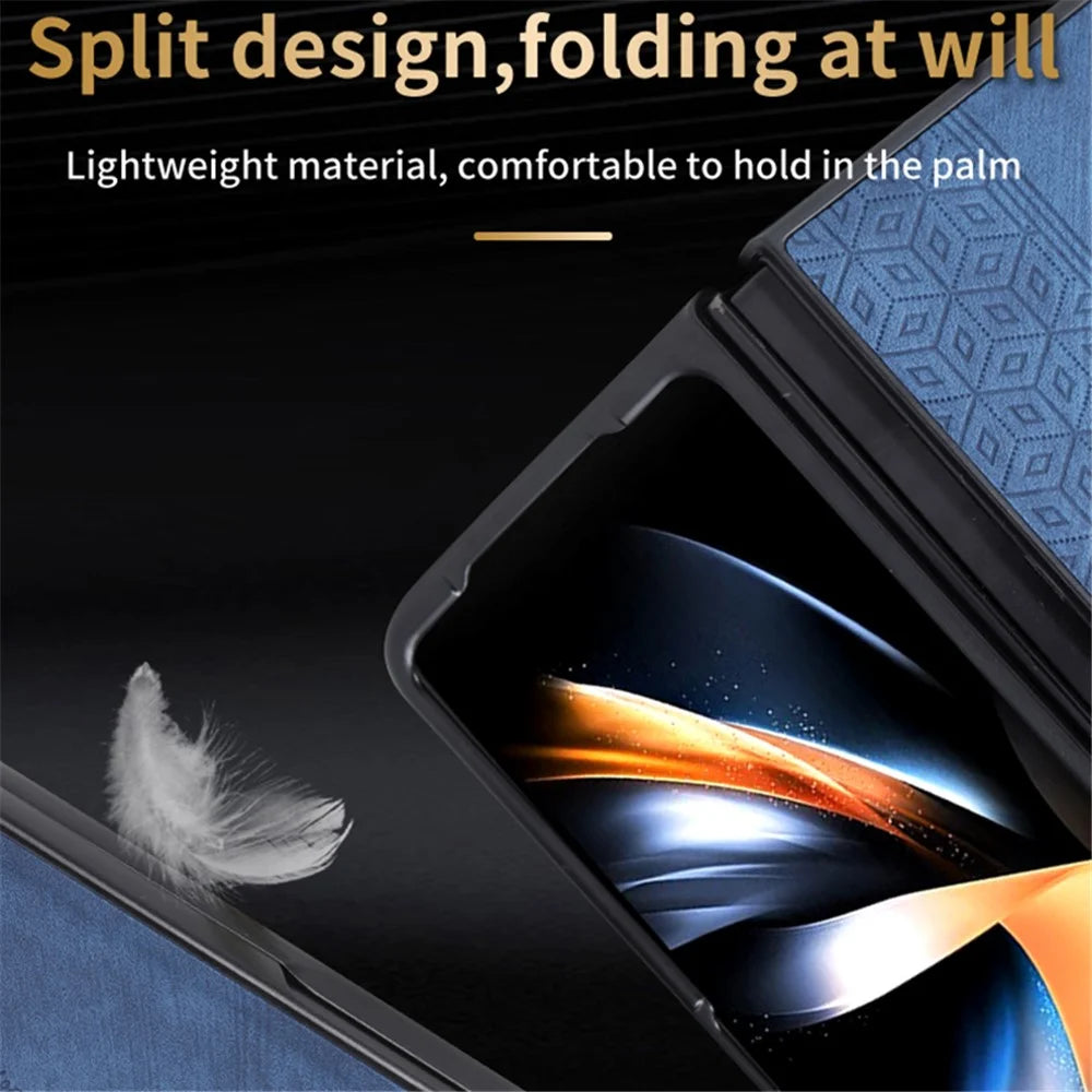 AZNS For Samsung Galaxy Z Fold6 5G Case PU Leather+Hard PC Non-Slip Grip Phone Cover - Brown - 6