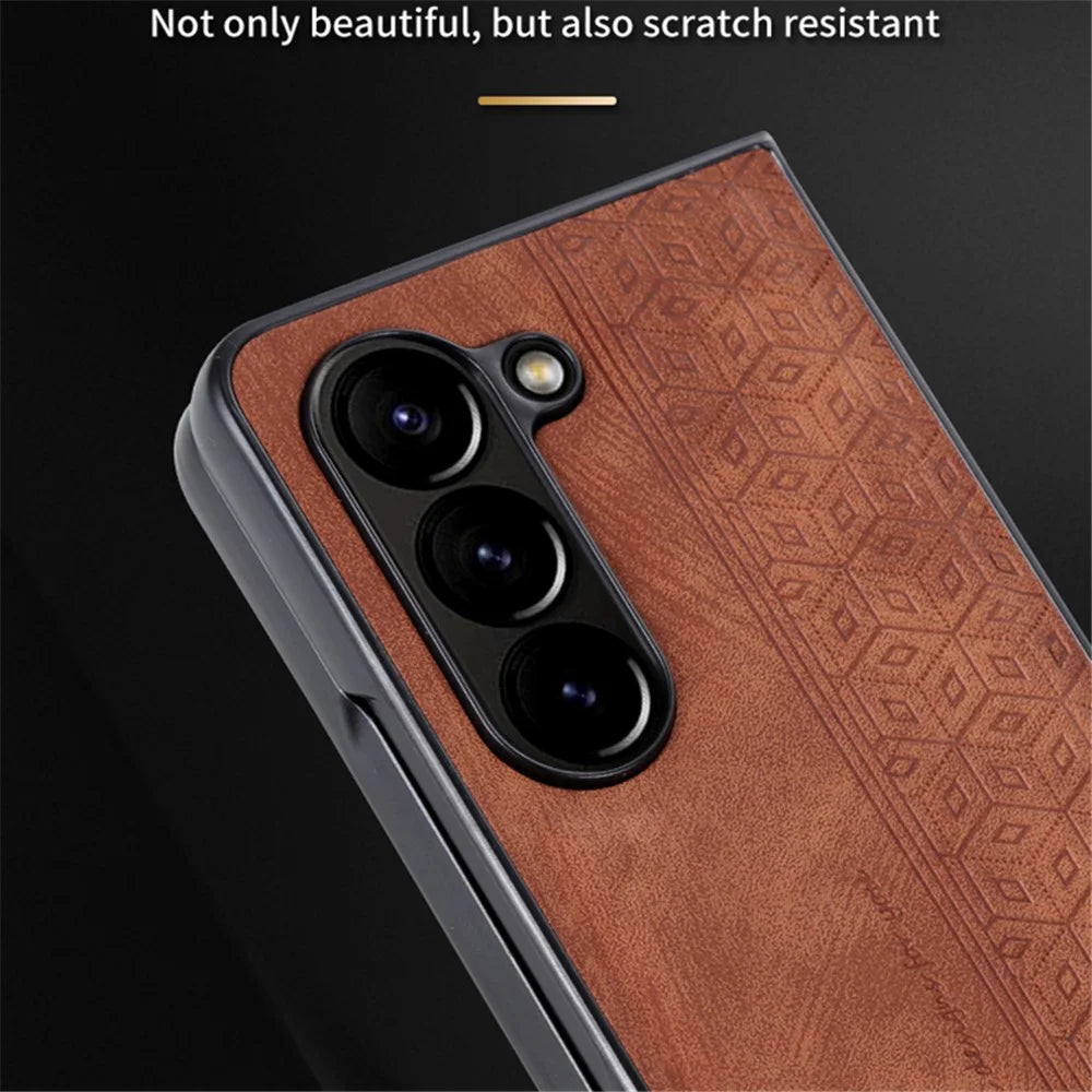 AZNS For Samsung Galaxy Z Fold6 5G Case PU Leather+Hard PC Non-Slip Grip Phone Cover - Brown - 7