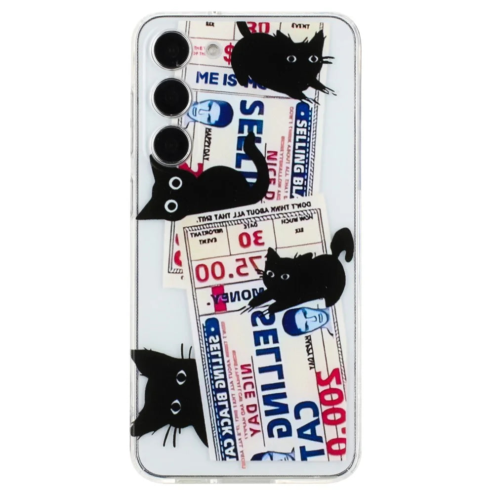 For Samsung Galaxy S23+ Slim Case Pattern Printing Soft TPU Phone Cover - Black Cat - 1
