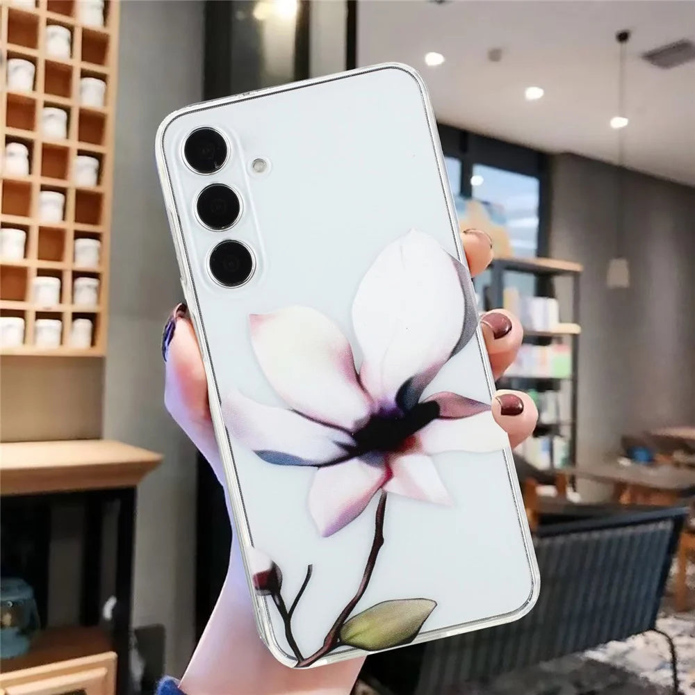 For Samsung Galaxy A54 5G Case Pattern Printing Anti-Drop Soft TPU Phone Cover - White Flower - 4
